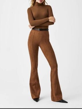 SPANX Faux Suede Flare Pants Size XL Caramel brown